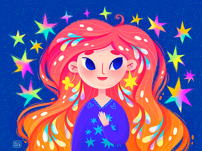 16/365 Starly Girl. Character Illustration art artist character childish color colorful concept design female girl graphic graphics hair illustration kids leaves praphics stars
