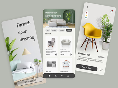 Furniture Mobile App app brand chair decor decoration design ecommerce furniture home ios minimal mobile mobile apps product sofa table ui ui design uiux ux