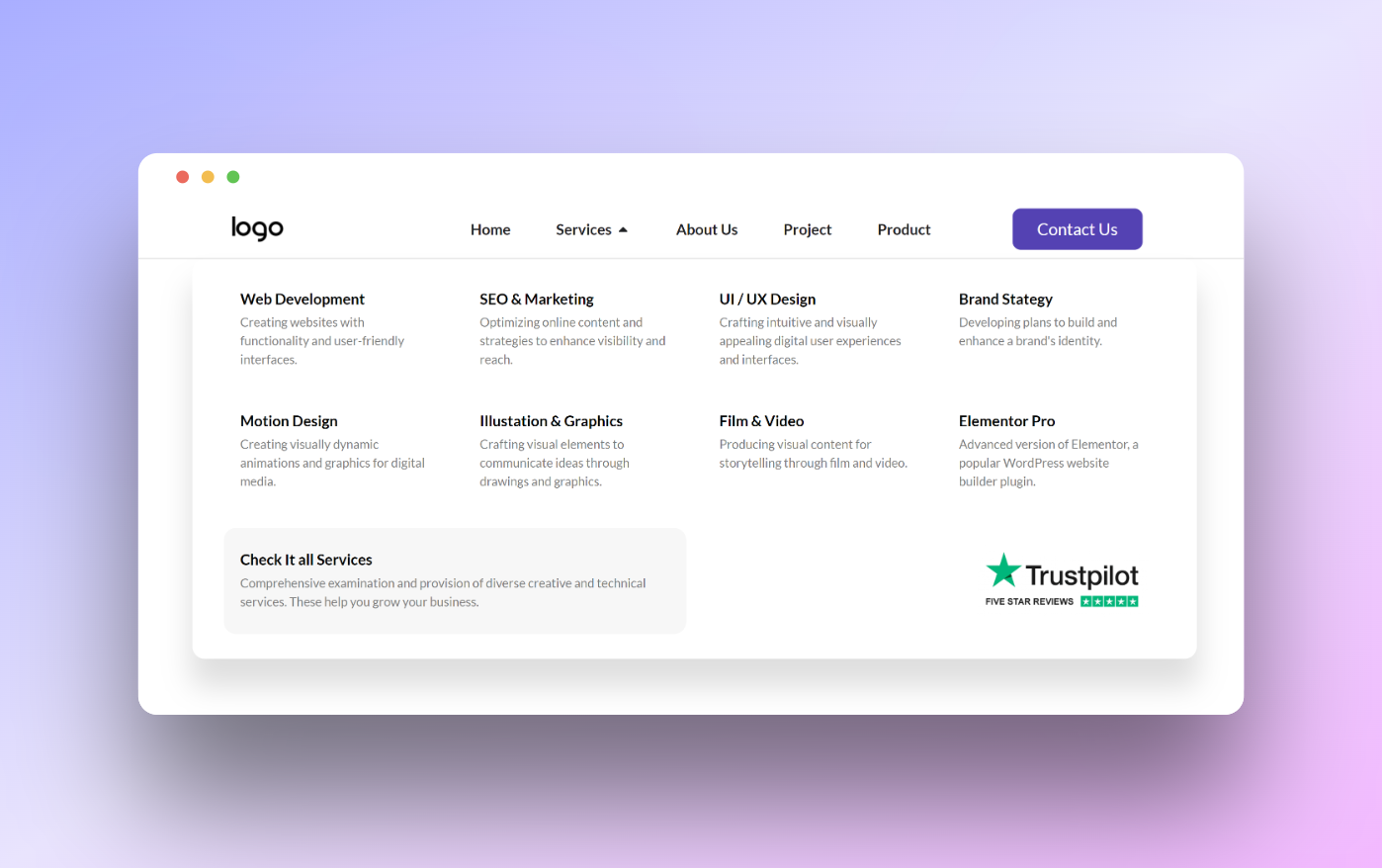 Elementor Mega Menu Header 01 branding elementor elementor maga menu elementor template header maga menu mc design mc starter mc template template ux ui web design