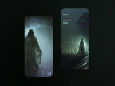 Dark Folklore App UI Design - Bean Sidhe app design app layout app menu app screen app ui branding dark design graphic design horror mobile ui product design spooky ui ui ux ui design uidesign userinterface