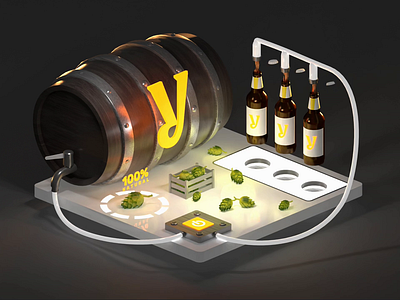 Uman beer 3d animation barrel beer bottle button cap craft graphic design hops label logo motion graphics natural pipes