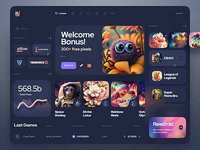 Casino Dashboard UI app application bet casino crypto cryptocurrency dashboard dashboard design design game game app game ui interface online casino online games ui user interface ux web web app