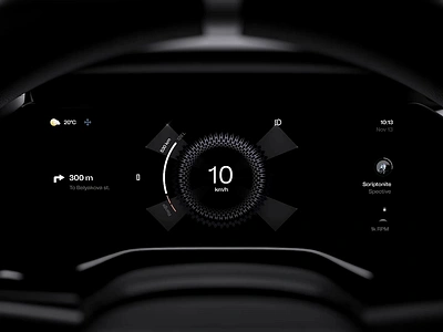 Digital cluster design for sport vehicle 3d animation auto automotive black cluster control dark fuel gas hmi motion music reaction rpm speed theme ui ux vfx