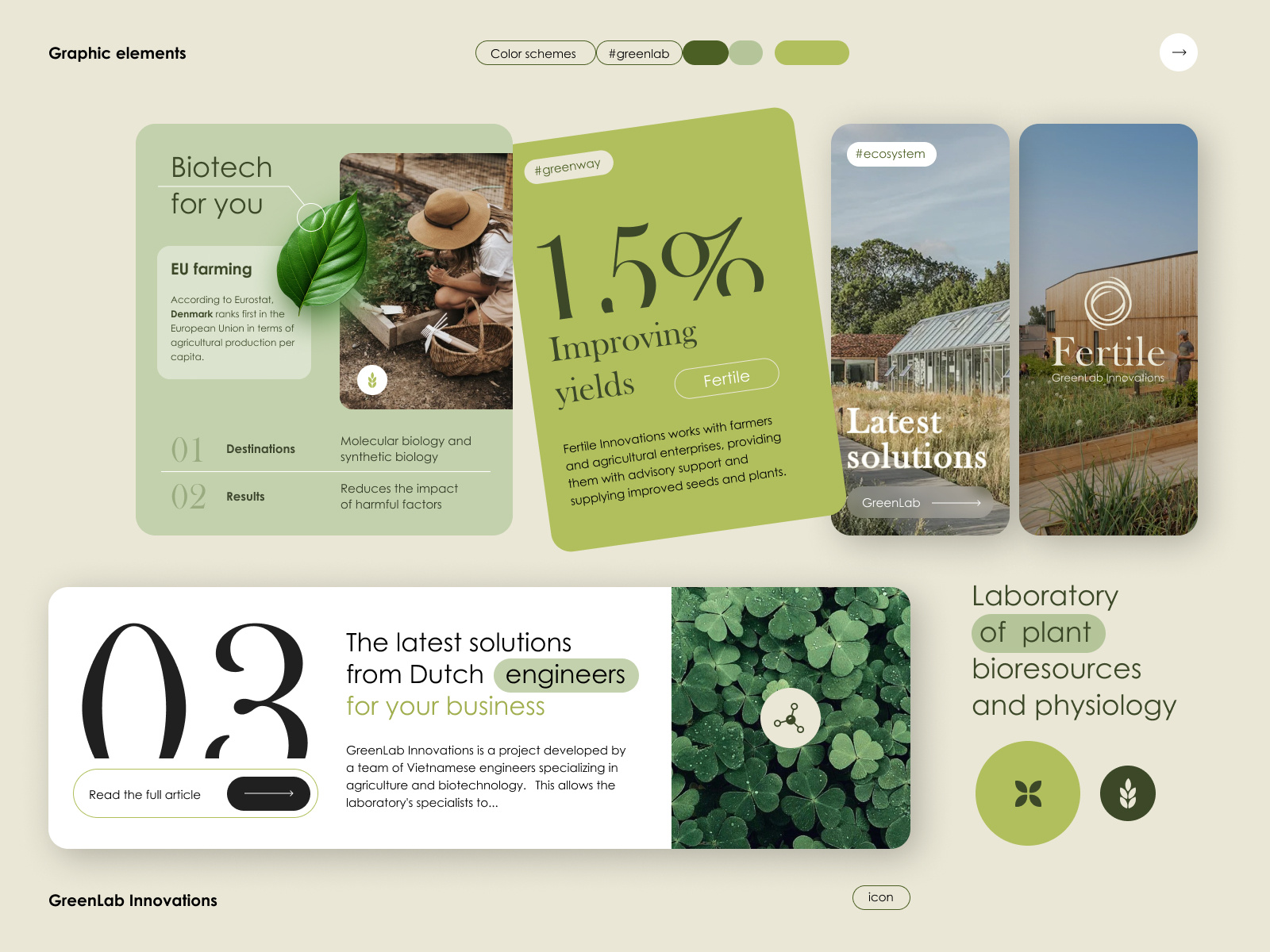 Graphic elements GreenLab Innovations animation biotech branding design eko graphic design graphic elements green illustration lab logo motion graphics plant web