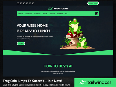 Frog Coin Token Tailwind Web Template coin token coin wallet crypto crypto currency css digitalcurrency frog meme coin frogcoin html html5 meme coin landing page nft responsive tailwind tailwind template token web template web3