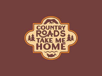 Country Roads, Take me Home americana badge design bald eagle branding country music country roads crest eagle fish geometric graphic design illustrator john denver logo logo design patch seal trees typography vector