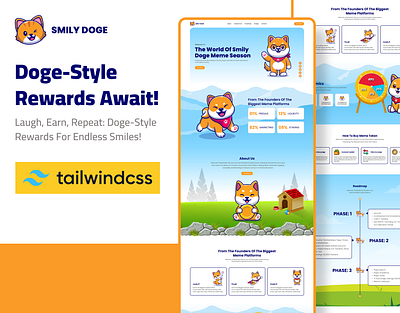 SmilyDoge MemeCoin Tailwind CSS Templates crypto crypto currency cryptobusines css currency digital money doge coin token doge meme coin dogecoin html html5 meme coin landing page responsive tailwind tailwind template token web template