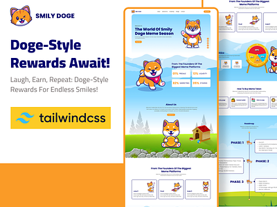 SmilyDoge MemeCoin Tailwind CSS Templates crypto crypto currency cryptobusines css currency digital money doge coin token doge meme coin dogecoin html html5 meme coin landing page responsive tailwind tailwind template token web template