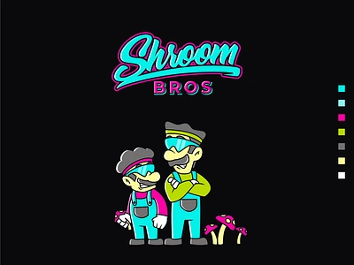 Shroom Bros app apparel art branding design graphic design illustration logo mario mushroom nintendo smoke toon vector