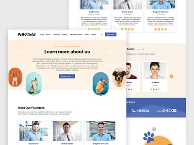 Pet donation about page design about about us cat doctor dog foundation founder graphic design illustration landing page minimal pet pet donation pet website team ui design ui ux vet web design website design