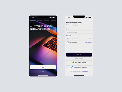 Byte mobile app - User Profile ecommerce login onboarding payment register uiuxdesign userprofile
