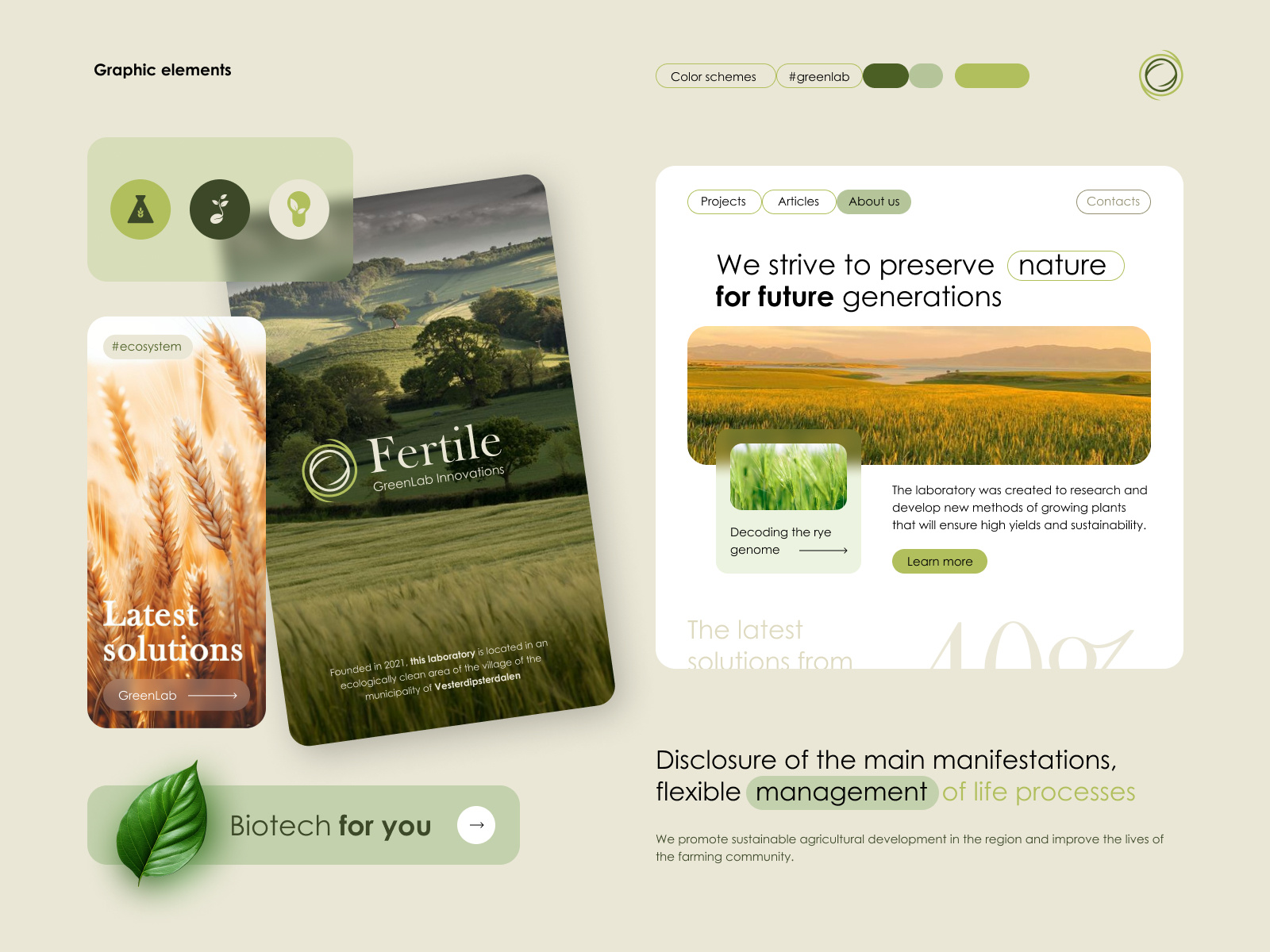 Graphic elements GreenLab Innovations animation biotech branding design eco graphic design green icon lab logo motion graphics ui web