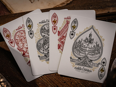 Pilgrim's Progress Playing Cards (Aces) ace of spades design engraving etching illustration isometric line art peter voth design playing cards vector