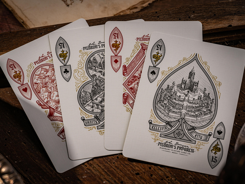 Pilgrim's Progress Playing Cards (Aces) ace of spades design engraving etching illustration isometric line art peter voth design playing cards vector