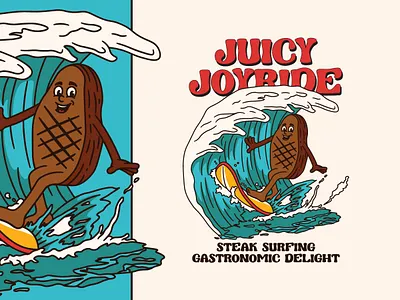 Steak Surfing beach brand brand identity branding cartoon character classic cute design graphic design illustration logo mascot old style retro steak surfing vector vintage