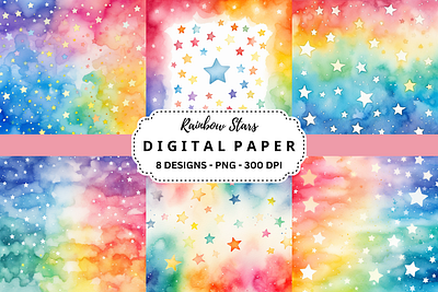 Rainbow Stars Watercolor Background commercial use art