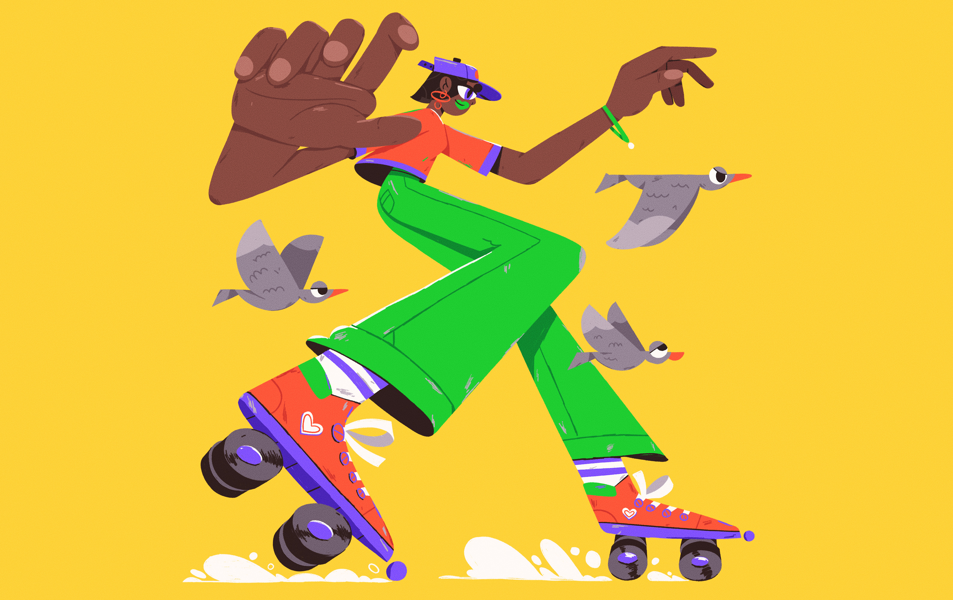 Roller girl 2d 80s art character design funny girl illustration procreate roller sport