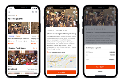 A charity event app for out of school kids 🧑👧 app charity children clean event minimalistic orange ui