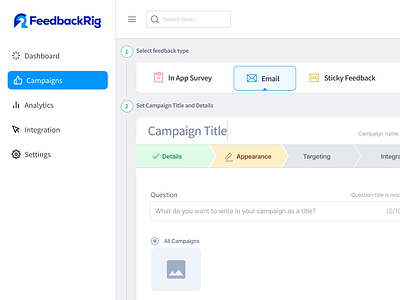 Create Campaign Product UI branding clean dashboard feedback app figma graphic design product design sidebar ui visual design web application webapp webapplication