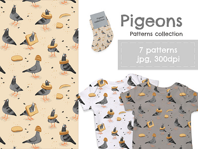 Seamless pattern. Funny pigeons with bread. background illustration pattern pigeon repitative seamless pattern textile textile design