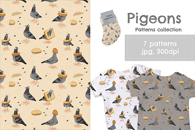 Seamless pattern. Funny pigeons with bread. background illustration pattern pigeon repitative seamless pattern textile textile design