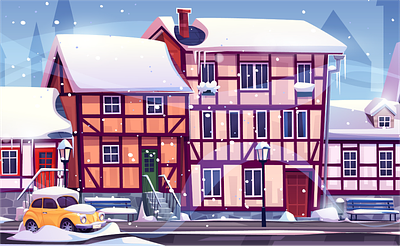 Winter Germany medieval street city design game design german illustration medieval street town vector winter