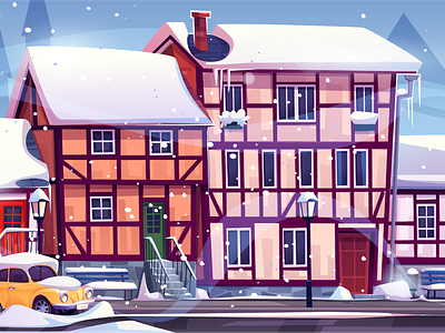 Winter Germany medieval street city design game design german illustration medieval street town vector winter