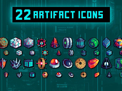 Artifact 32×32 Icons Pixel Art for Cyberpunk 2d 32x32 art artifact asset assets cyberpunk game game assets gamedev icon icons illustration indie indie game package pixel pixelart pixelated set