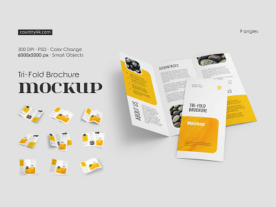 Tri-Fold Brochure Mockup Set advertising blank booklet brochure business catalog catalogue corporate document flyer leaflet letterhead menu mockup mockups paper print stationery tri fold trifold