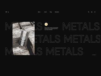 Hero block (horizontal scroll) animation banner dark theme design hero hero block horizontal scroll illustration metal photo text text block typography ui web page animation web site animation