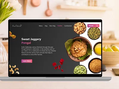 Food World, a landing page directs to prepare Pongal animation branding design figma graphic design guvi ui ux