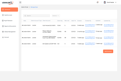 Superior Loan Servicing(Admin Portal>Manage Keys)