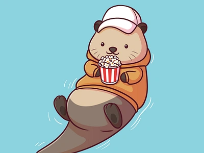 Otters love popcorn animal animals cartoon cute animal cute cartoon cute otter illustration otter otter illustration otters pop corn wild