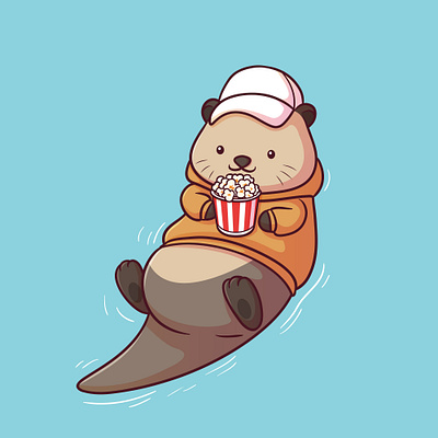 Otters love popcorn animal animals cartoon cute animal cute cartoon cute otter illustration otter otter illustration otters pop corn wild