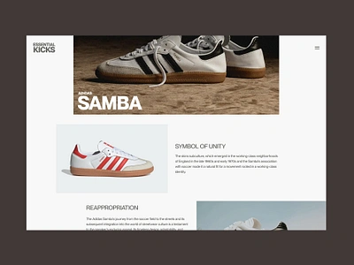 Essential Kicks | Samba detail page concept branding brutalist design graphic design minimal minimalist sneakers web web design