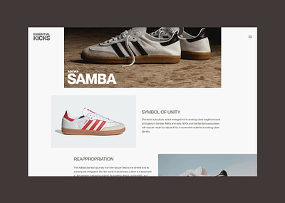 Essential Kicks | Samba detail page concept branding brutalist design graphic design minimal minimalist sneakers web web design
