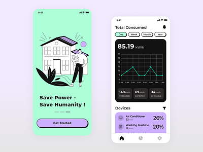 Solar Energy Tracker App app design data vizualization app dribbbleshot mobile app mobile app design solar data app solar energy app solar power solar power app ui ui design ui ux design ux