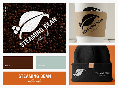 Logo Design - Steaming Bean Coffee art direction branding coffee coffee logo graphic design leaf leaf logo logo logo design sans serif type texture texture logo