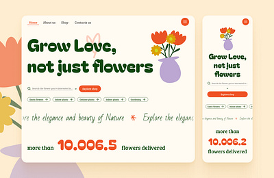 Flower Store Landing Page Concept bold creative design digital illustration flowers graphic design illustration landing page product design typography ui design uxui