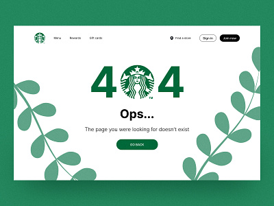 Starbucks 404 page | 01 404 404 page branding coffee design error green green page ui ux visual design web design