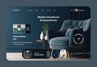 Furniture Website app app ui branding design furniture furniture website hero section illustration pillows product design prototype sofas table ui ui design uiux ux vector web app website