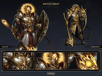 Sun Cult Zealot 2d art cgi character character design concept concept art digital 2d digital art fantasy game game art game of heroes gamepack illustration legendary mobile games