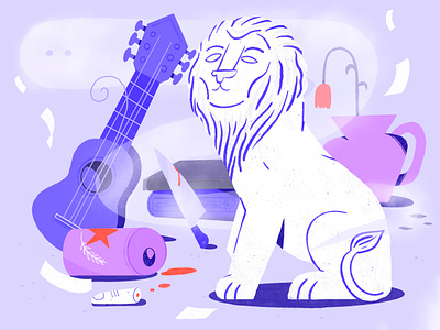 Ghost memories composition death decadence editorial ghost grief guitar illustration knife lion memories murder mystery objects past procreate spirit still life time