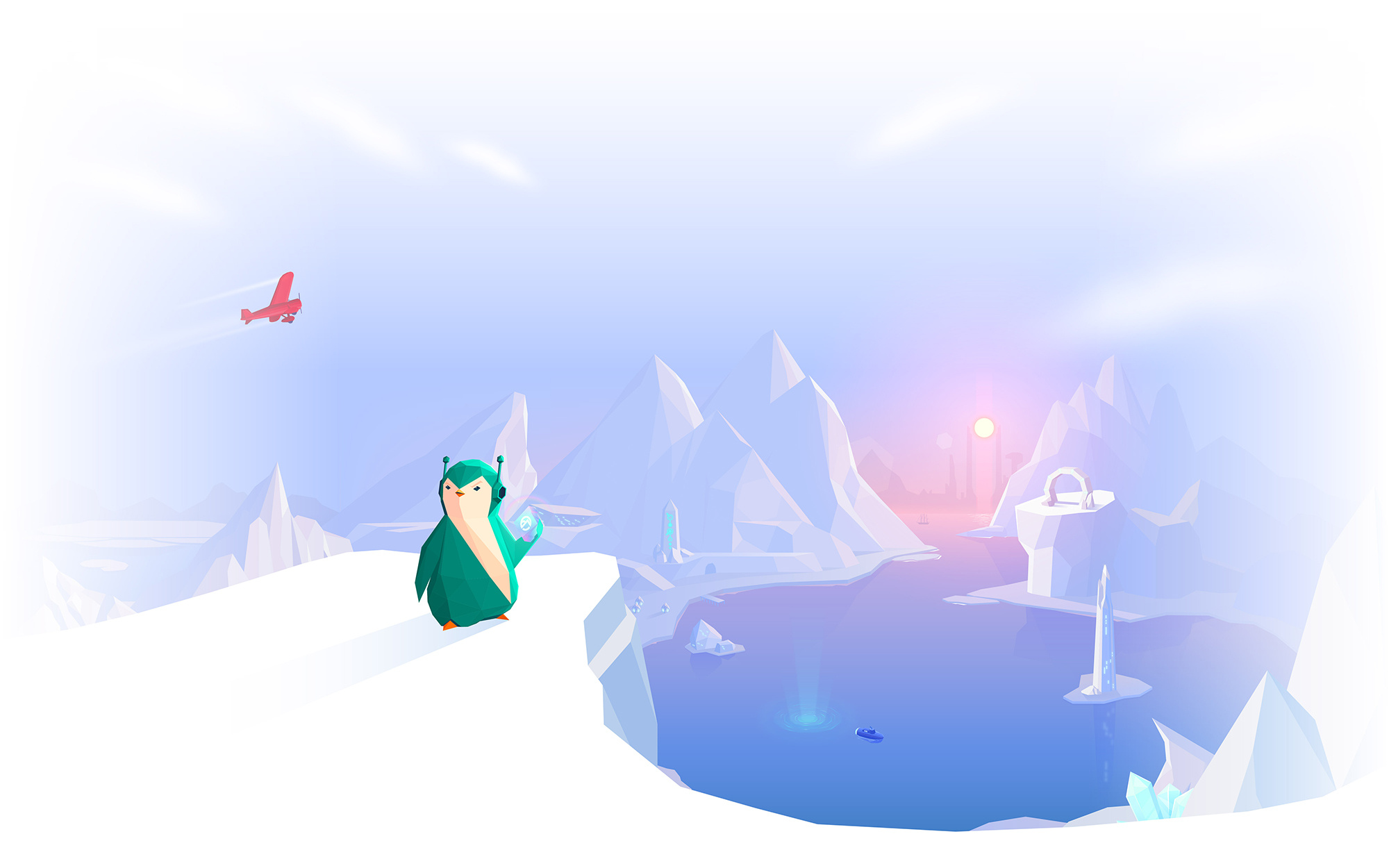 Solsten: Website Homepage Illustration antarctica arctic branding climate change color colour environment gamer gaming geometric gradient homepage illustration low poly penguin snow vector video games website website design