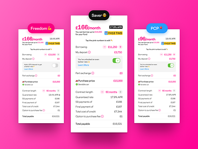 Financing Packages fintech packages pricing ui ux