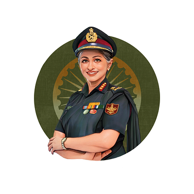 75th Republic Day - Lt. General Madhuri Kanitkar adobe photoshop digital art digital illustration illustration nari shakti procreate republic day women empowerment women power