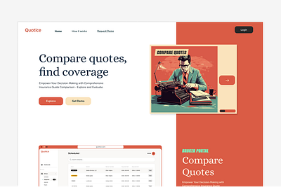 Quotice - A Vintage-Styled Website for Insurance Agents logo logo design orange retro ui uiux design ux website design