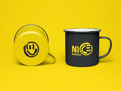 Nice Media Mugs brand branding film graphic design identity logo logomark media mug smile smiley face