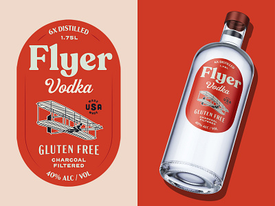 Flyer American Vodka airplane branding glider identity illustration label plane spirits vodka wright brothers