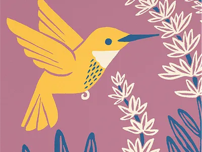 Hummingbird & Lavender Art Print art flowers handdrawn hummingbird illustration lavender